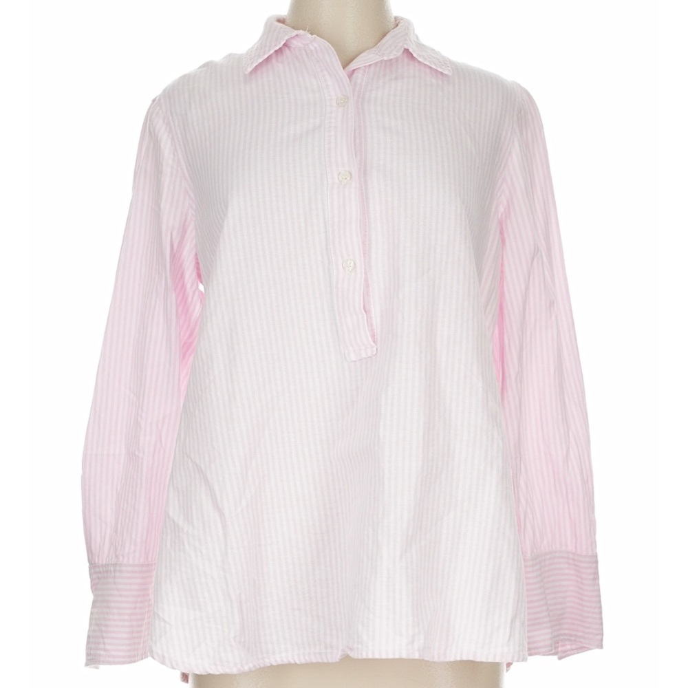 Max Studio Women’s Light Pink Striped Cotton Button Front Long Sleeve Shirt